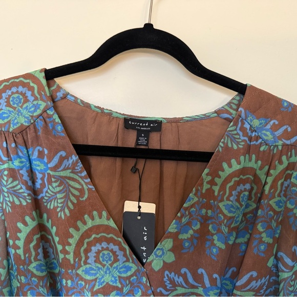 NWT Current Air Brown, Blue, & Green Floral Print Long Sleeve Mini Dress Small - Picture 5 of 16